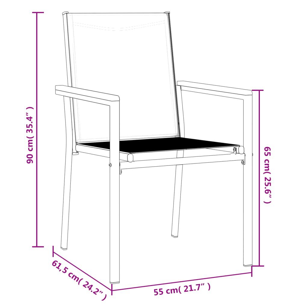 vidaXL Garden Chairs 2 pcs Black 55x61.5x90 cm Textilene and Steel