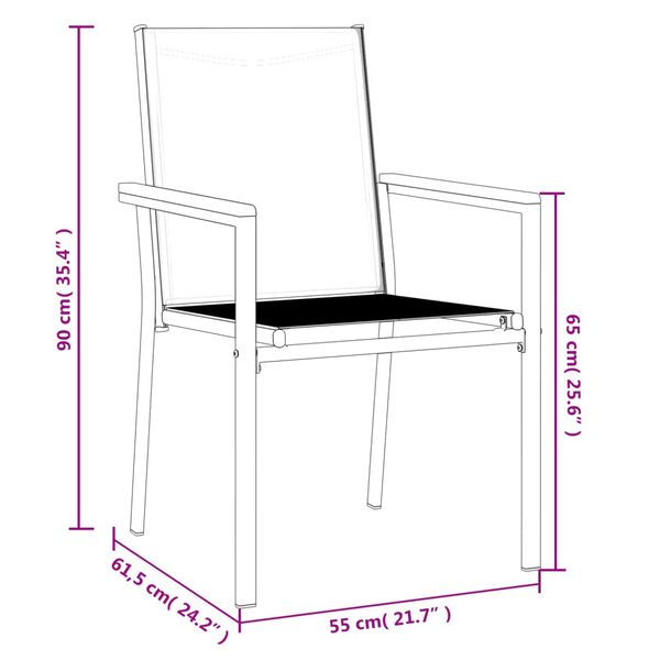 vidaXL Garden Chairs 2 pcs Black 55x61.5x90 cm Textilene and Steel