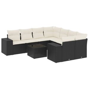 vidaXL 9 Piece Garden Sofa Set with Cushions Black Poly Rattan