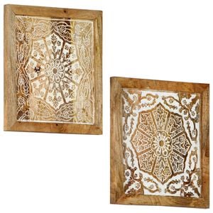 vidaXL Hand-Carved Wall Panels 2 pcs Solid Mango Wood 40x40x1.5 cm