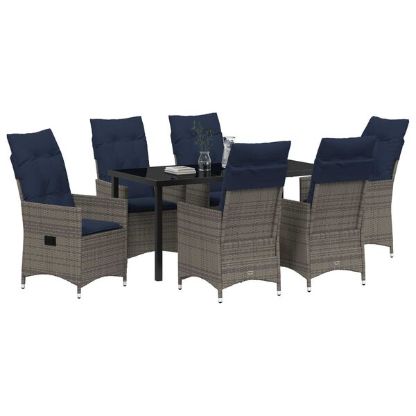 vidaXL Table and Chair Set with Cushion 7 pcs Grey PE Rattan