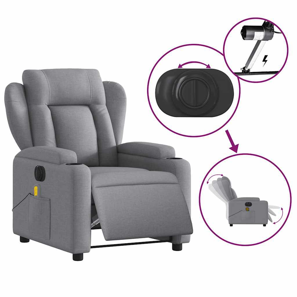 vidaXL Electric Massage Recliner Chair Light Grey Fabric