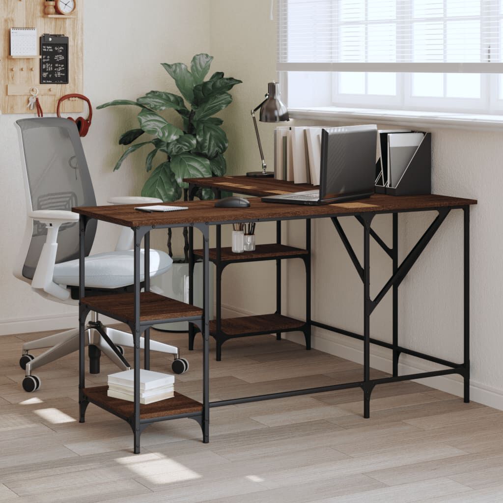 vidaXL Desk Brown Oak 139x139x75 cm Engineered Wood