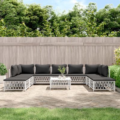 vidaXL 10 Piece Garden Lounge Set with Cushions White Steel