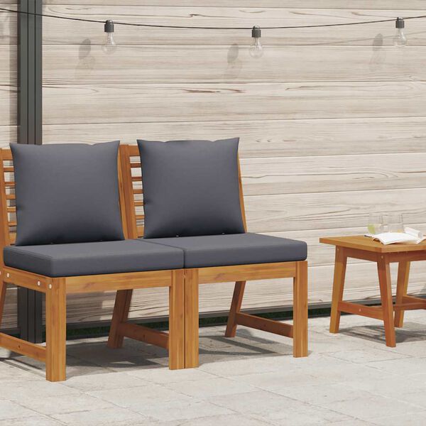 vidaXL Sectional Middle Sofa with Dark Grey Cushion Solid Acacia Wood