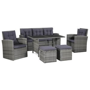 vidaXL 6 Piece Garden Lounge Set with Cushions Poly Rattan Grey