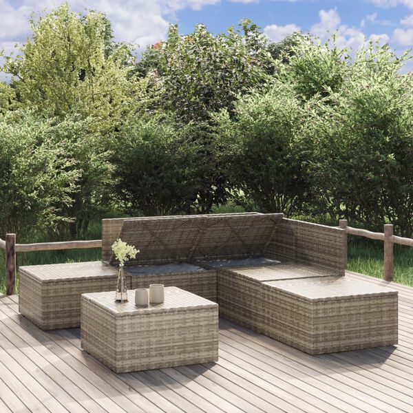 vidaXL 6 Piece Garden Lounge Set with Cushions Grey Poly Rattan