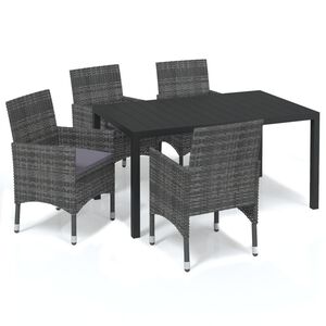 vidaXL 5 Piece Garden Dining Set with Cushions Poly Rattan Grey