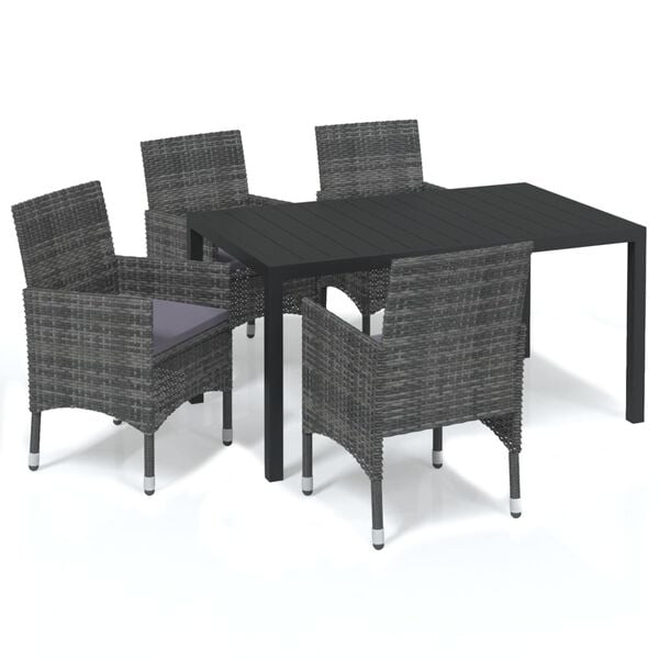 vidaXL 5 Piece Garden Dining Set with Cushions Poly Rattan Grey