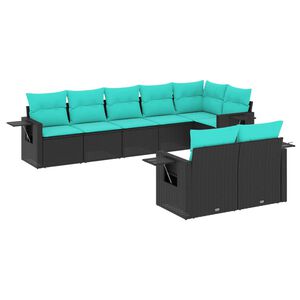 vidaXL 8 Piece Garden Sofa Set with Cushions Black Poly Rattan