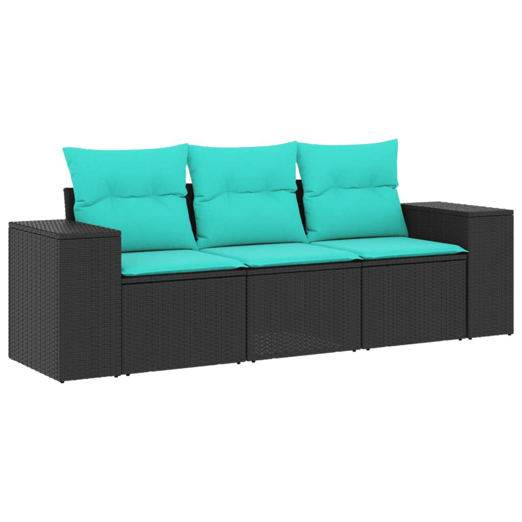 vidaXL 3 Piece Garden Sofa Set with Cushions Black Poly Rattan