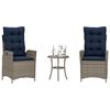 vidaXL 3 Piece Bistro Set with Cushions Grey Poly Rattan