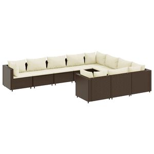 vidaXL 10 Piece Garden Sofa Set with Cushions Brown Poly Rattan
