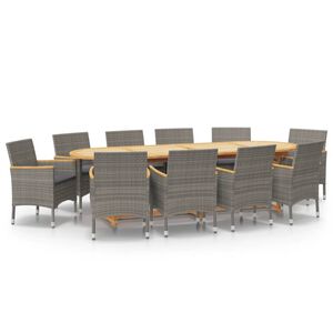vidaXL 11 Piece Garden Dining Set with Cushions Grey