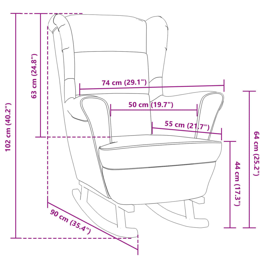 vidaXL Rocking Chair with Solid Wood Rubber Legs Cream Velvet