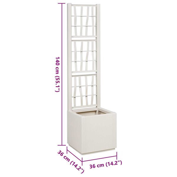 vidaXL Garden Planter with Trellis White 36x36x140 cm PP