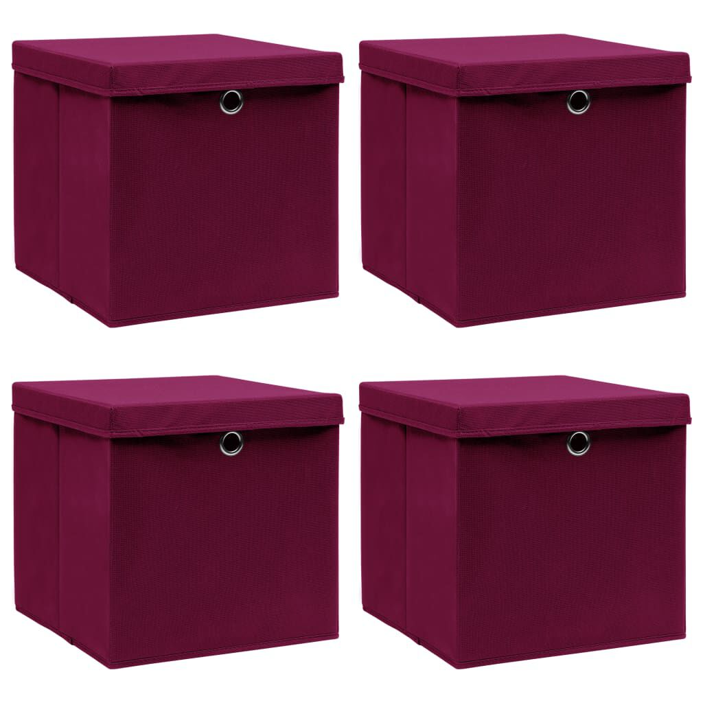 vidaXL Storage Boxes with Lids 4 pcs Dark Red 32x32x32 cm Fabric