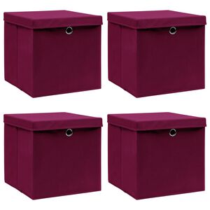 vidaXL Storage Boxes with Lids 4 pcs Dark Red 32x32x32 cm Fabric