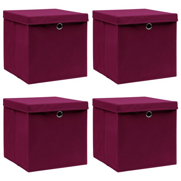 vidaXL Storage Boxes with Lids 4 pcs Dark Red 32x32x32 cm Fabric