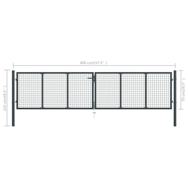 vidaXL Mesh Garden Gate Galvanised Steel 400x125 cm Grey