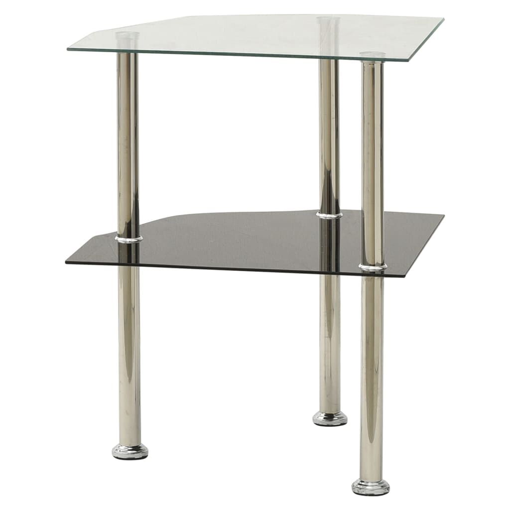 vidaXL 2-Tier Side Table Transparent & Black 38x38x50cm Tempered Glass