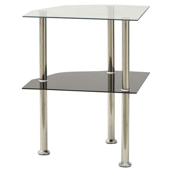 vidaXL 2-Tier Side Table Transparent & Black 38x38x50cm Tempered Glass