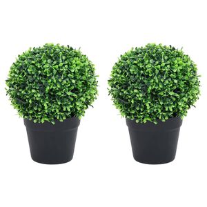 vidaXL Artificial Boxwood Plants 2 pcs with Pots Ball Shaped Green 37 cm