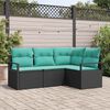 vidaXL Sofa Set 4 pcs Black Poly Rattan