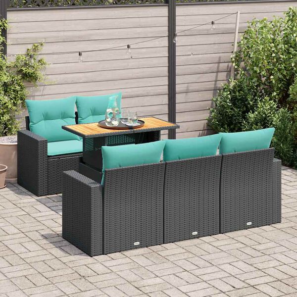 vidaXL 6 Piece Garden Sofa Set with Cushions Black Poly Rattan