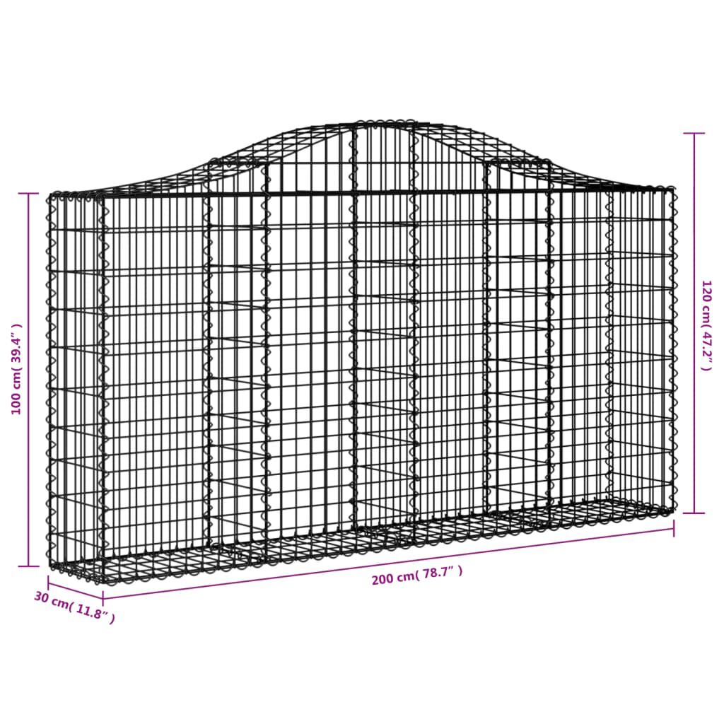 vidaXL Arched Gabion Baskets 9 pcs 200x30x100/120 cm Galvanised Iron