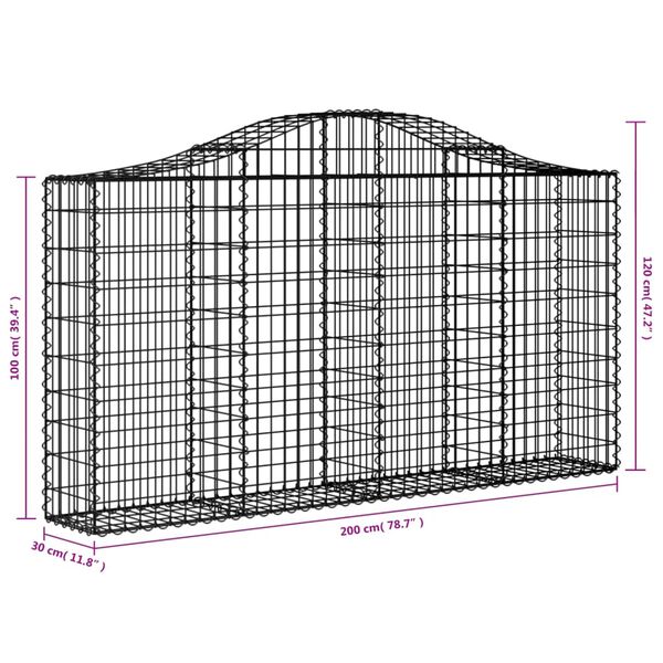 vidaXL Arched Gabion Baskets 9 pcs 200x30x100/120 cm Galvanised Iron