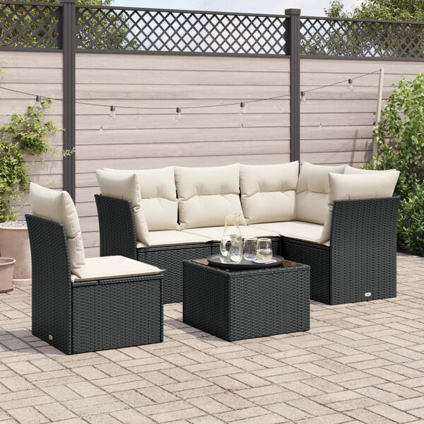 vidaXL 6 Piece Garden Sofa Set with Cushions Black Poly Rattan