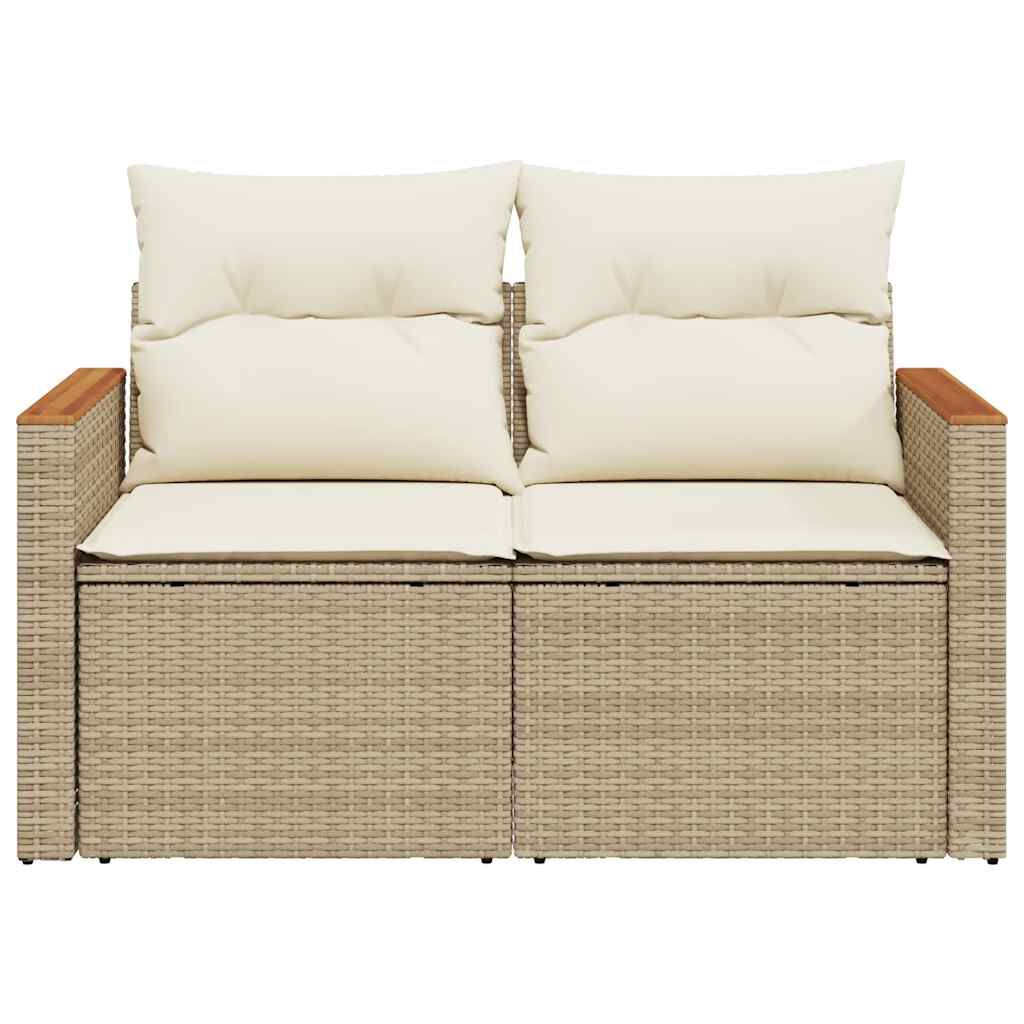 vidaXL Garden Sofa with Cushions 2-Seater Beige Poly Rattan