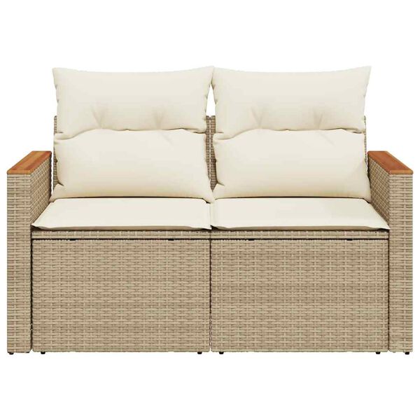 vidaXL Garden Sofa with Cushions 2-Seater Beige Poly Rattan