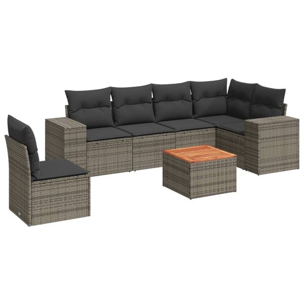 vidaXL 7 Piece Garden Sofa Set with Cushions Grey Poly Rattan