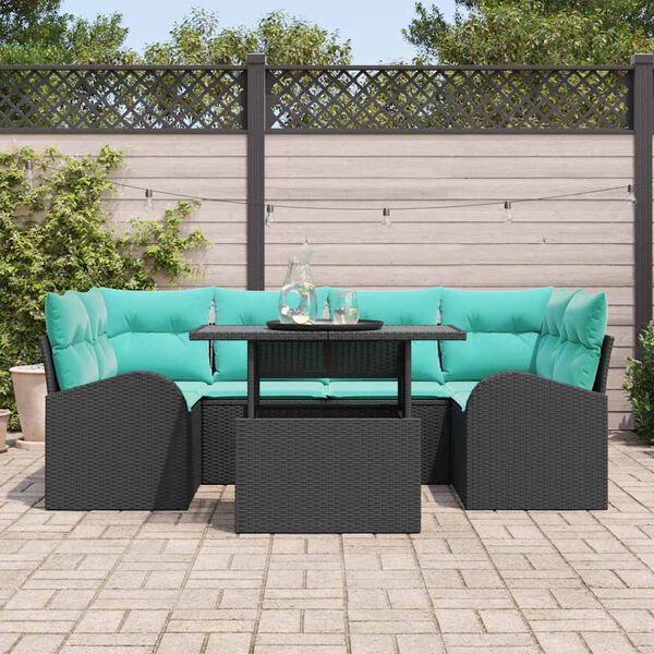 vidaXL Garden Sofa Set with Cushion 7 pcs Black and Turquiose