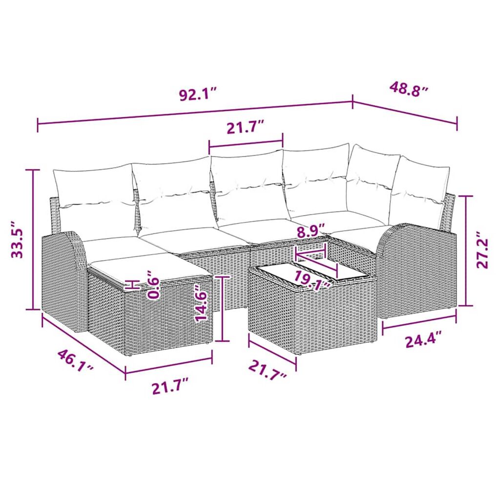 vidaXL Garden Sofa Set with Cushion 7 pcs Grey Poly rattan
