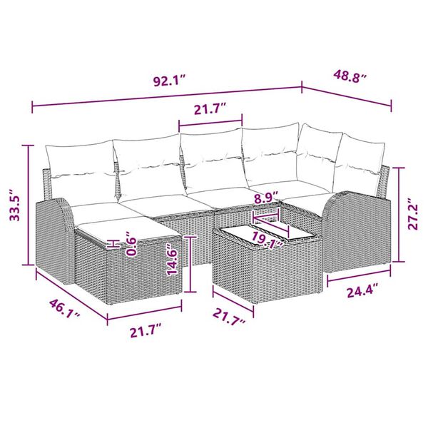 vidaXL Garden Sofa Set with Cushion 7 pcs Grey Poly rattan
