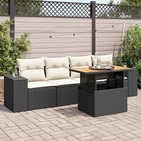 vidaXL 5 Piece Garden Sofa Set with Cushions Black Poly Rattan