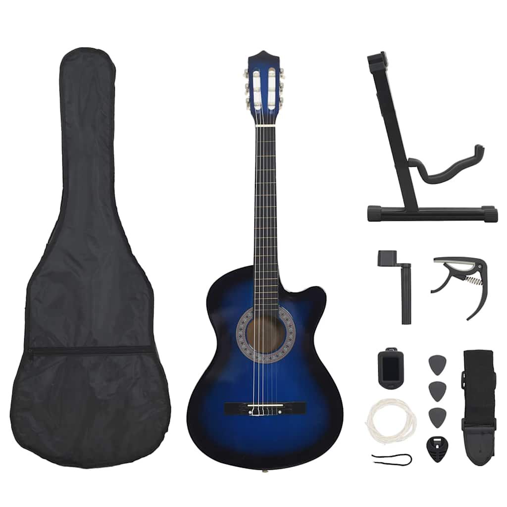 vidaXL 12 Piece Western Classical Guitar Set with 6 Strings Blue 38