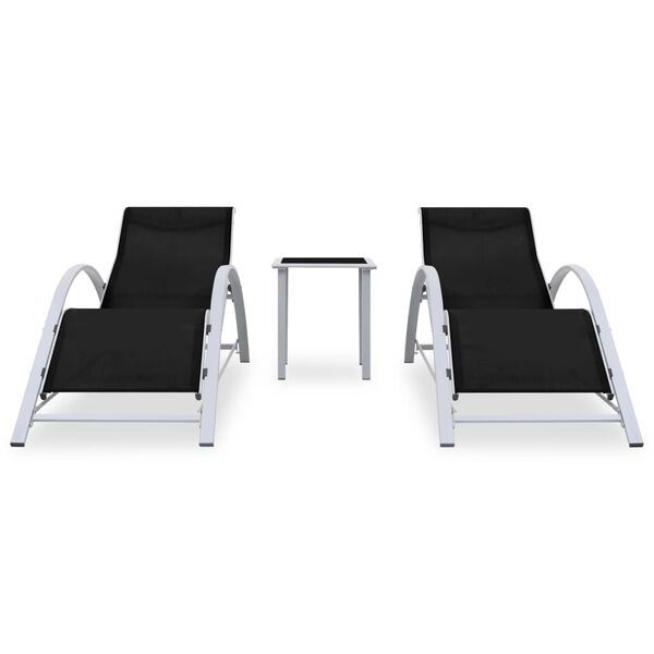 vidaXL Sun Loungers 2 pcs with Table Aluminium Black