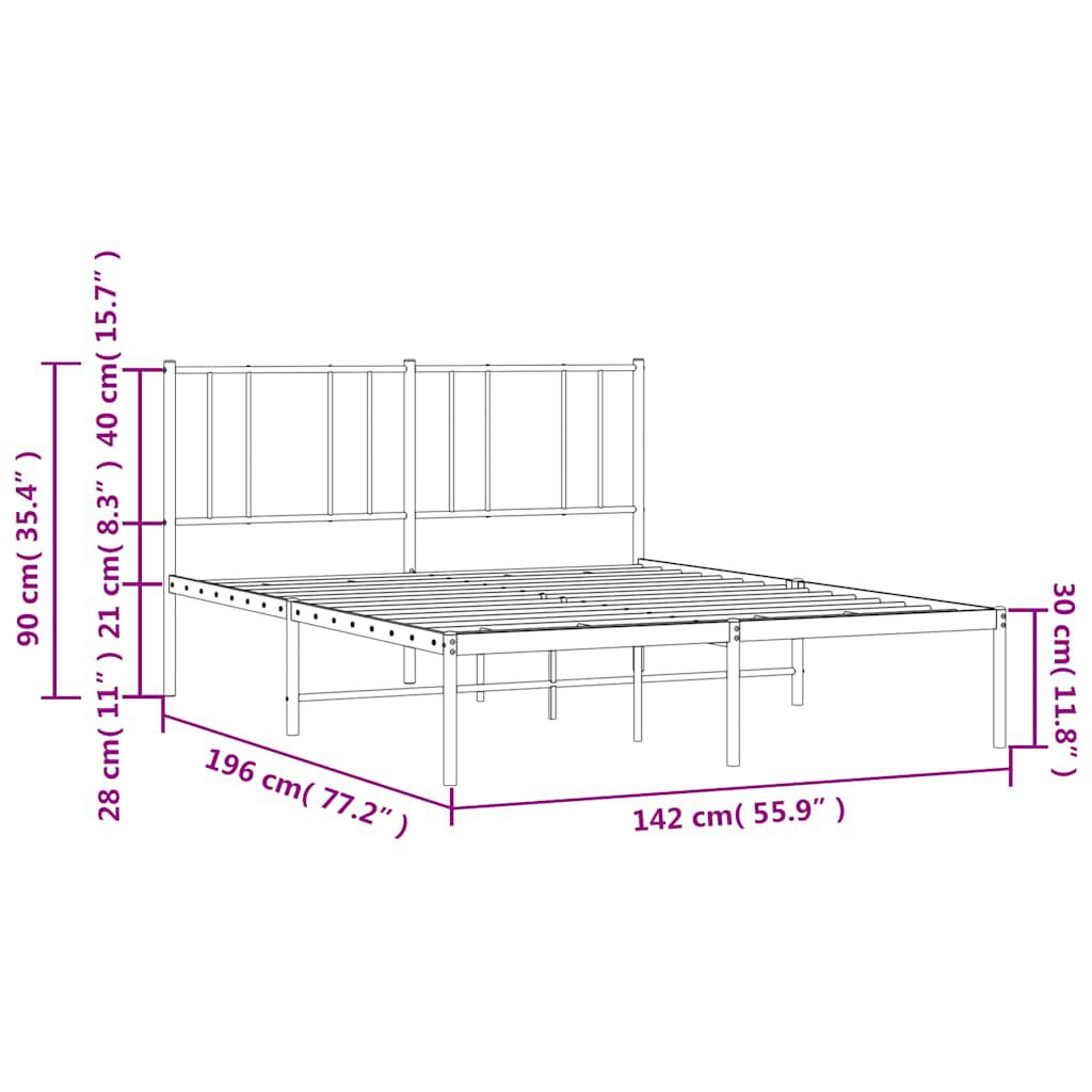 vidaXL Metal Bed Frame without Mattress with Headboard Black 135x190cm