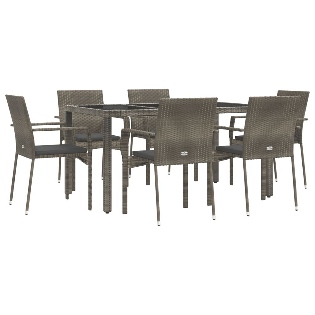 vidaXL 7 Piece Garden Dining Set with Cushions Grey Poly Rattan