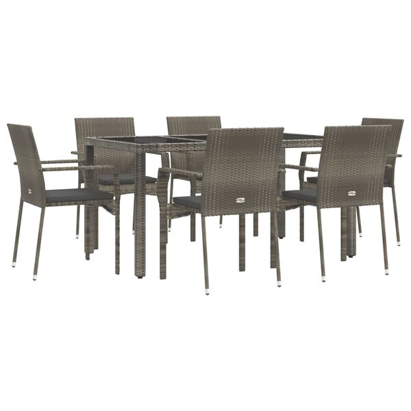 vidaXL 7 Piece Garden Dining Set with Cushions Grey Poly Rattan