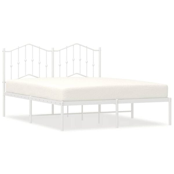 vidaXL Metal Bed Frame without Mattress with Headboard White 135x190cm