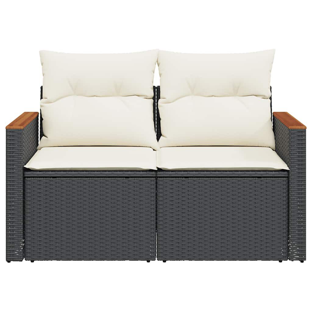 vidaXL Garden Sofa with Cushions 2-Seater Black Poly Rattan