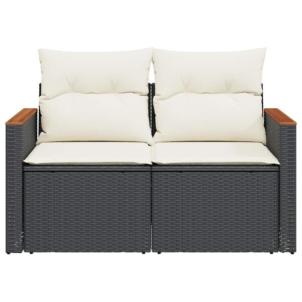 vidaXL Garden Sofa with Cushions 2-Seater Black Poly Rattan