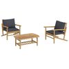vidaXL 3 Piece Garden Lounge Set with Dark Grey Cushions Bamboo