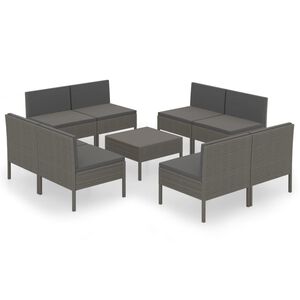 vidaXL 9 Piece Garden Lounge Set with Cushions Poly Rattan Grey