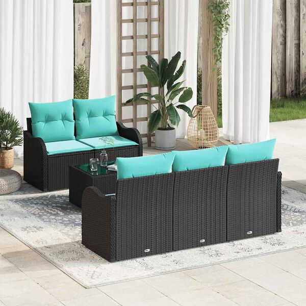vidaXL Garden Sofa Set with Cushion Manual 6 pcs Black and Turquoise